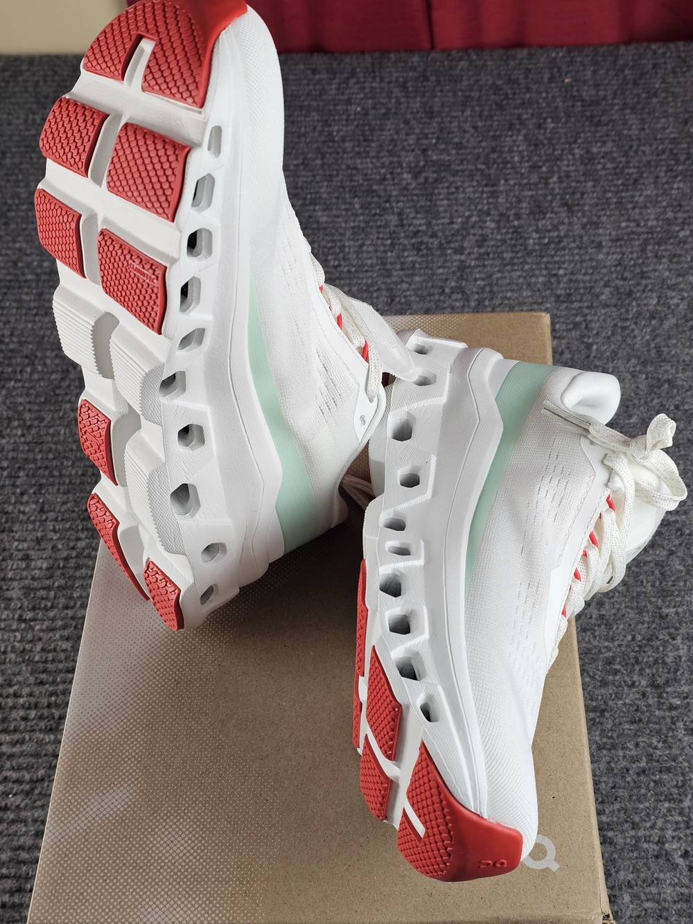 On Running Women's White Mint Athletic Shoes with Coral Accents - Picture 7 of 10